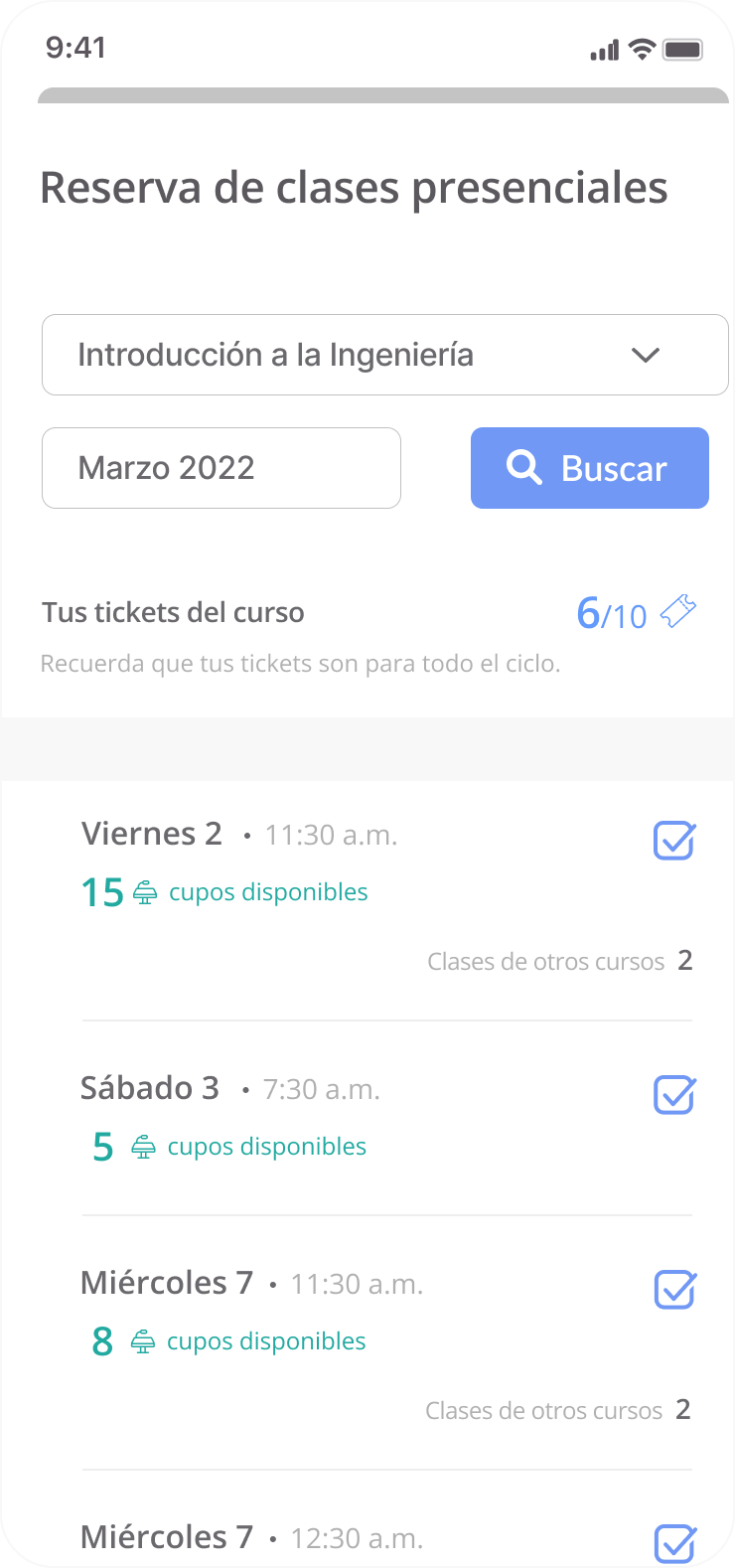 Mockup: Class Reservation Screen